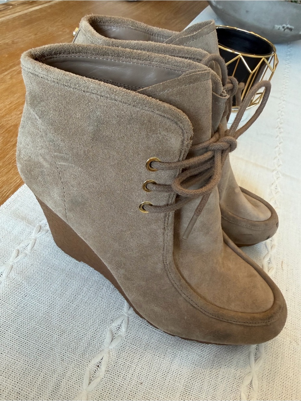 Michael Kors Suede Wedge Ankle Boots - Tan